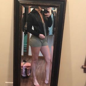 Black leather hooded jacket! Size S